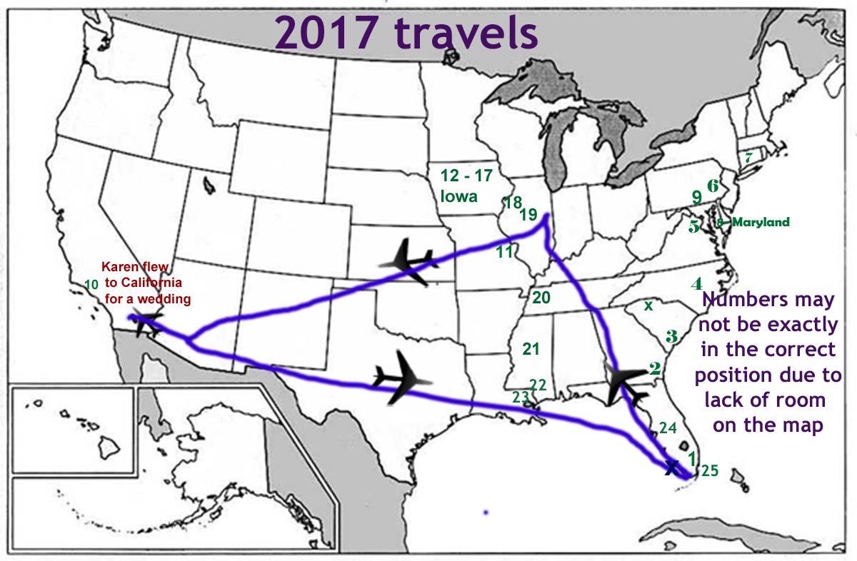 travel map for the two RV Gypsies in 2017